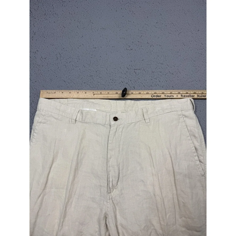 Jos A Bank Linen Dress Pants Mens 40x29 White Pleated Classic Fit Summer Wedding